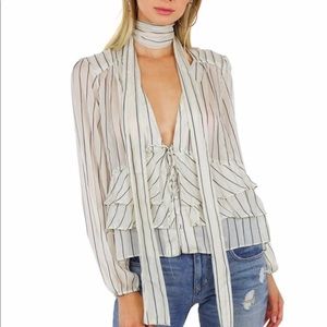 NWT Line & Dot ruffled and striped Blouse